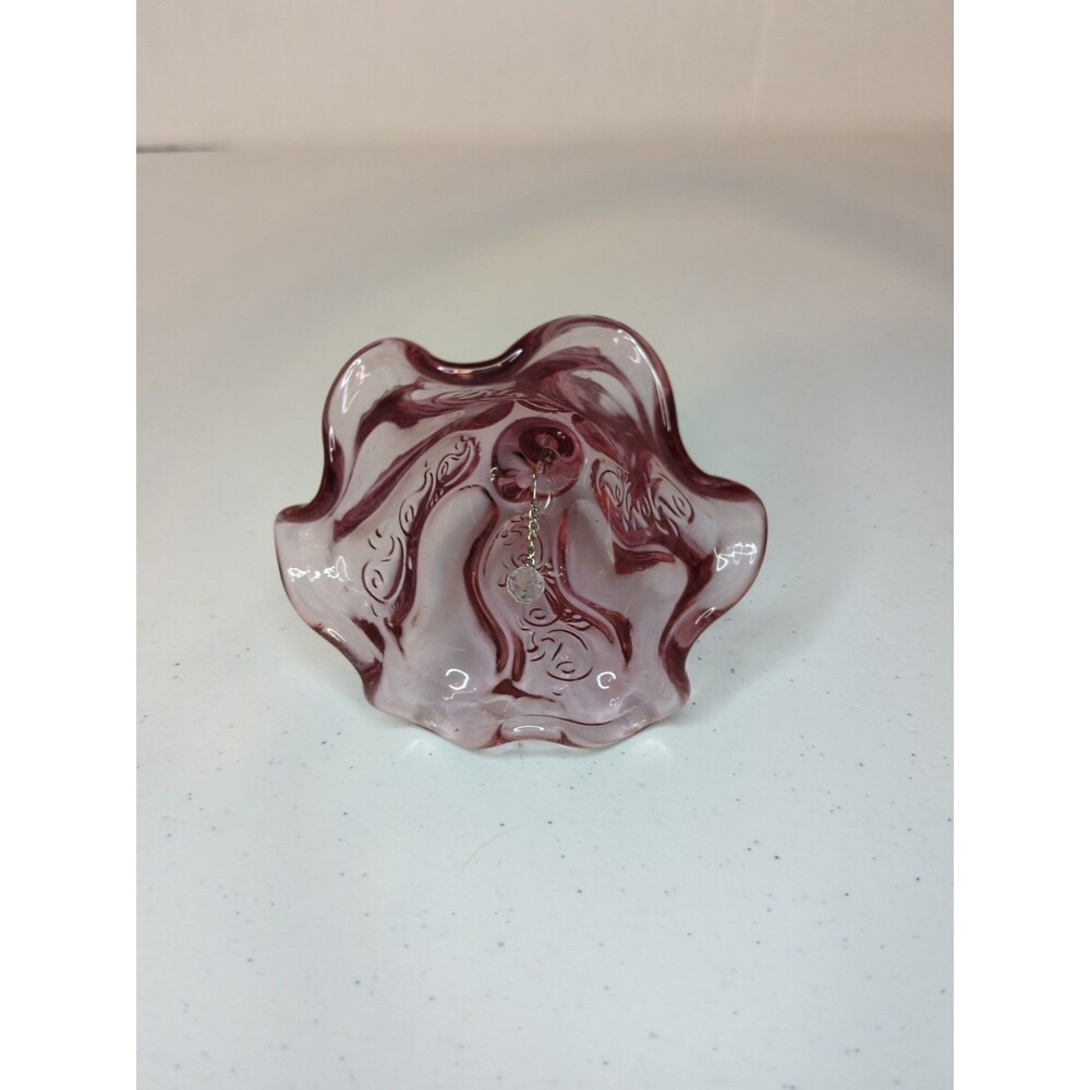 Vintage Fenton Art Glass Temple Dusty Rose Cabbage Bell Ruffled Base W/ Sticker - Picture 4 of 9
